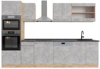 Vicco R-Line Complete keukeneenheid – 300 cm met hoge kast, WB Antraciet Beton/gouden eik