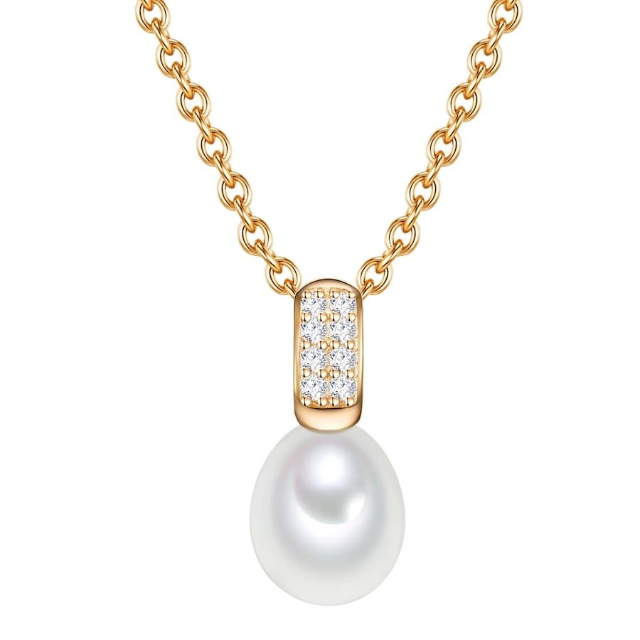 Valero Pearls Zilveren ketting - Sterling zilver - Zirkonia - Zoetwaterparels - Geelgoud - Dames