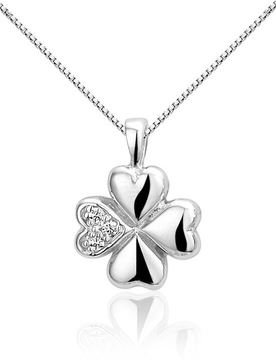 Montebello Ketting Klaver - Dames - Zilver Gerhodineerd - Zirkonia - 45 cm