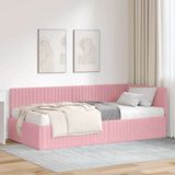 vidaXL Hoekbedframe met Matras Roze Fluweel 100 x 200 cm