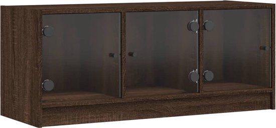 vidaXL Tv-meubel met glazen deuren 102x37x42 cm bruin eikenkleur