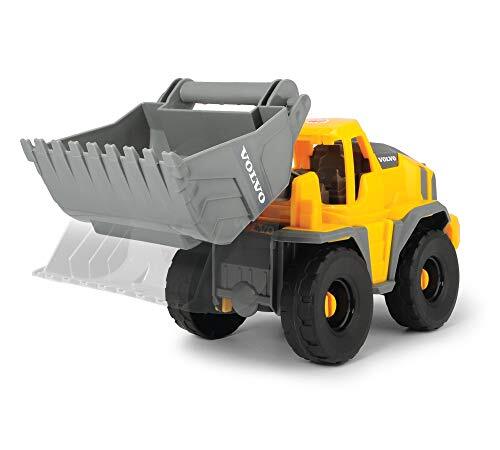 Dickie Toys Volvo vrijloop wiellader, speelgoed graafmachine, bouwplaatsvoertuig, beweegbare schep en kantelbaar, open cabine, lengte 26 cm, geel/grijs