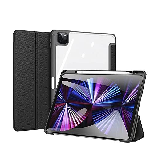 Cancan Hoesje voor iPad 10.2 inch iPad 9e/8e/7e generatie met potloodhouder, schokbestendige hoes doorzichtige transparante achterkant voor iPad 10.2 hoesje, automatisch wakker/slaap-zwart