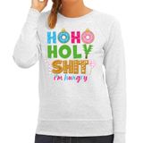Bellatio Decorations Foute Kersttrui/sweater voor dames - hohoholy shit - honger - grijs - hilarische kerst S