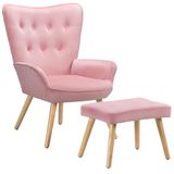 BAKAJI Fauteuil met kruk voor woonkamer, stoel met zitzak, voetensteun voor woonkamer, gestoffeerde slaapkamerstoel met zachte fluwelen bekleding, hoge armleuningen, modern design (roze)