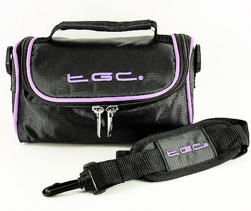 TGC ® Camera Case voor Minolta DiMAGE Z1 met schouderriem en draaggreep, Jet Black & Electric Paars