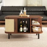 MODFU Salontafel - Gebogen Vorm - Gevlochten Front - Opbergruimte - MDF - Walnoot