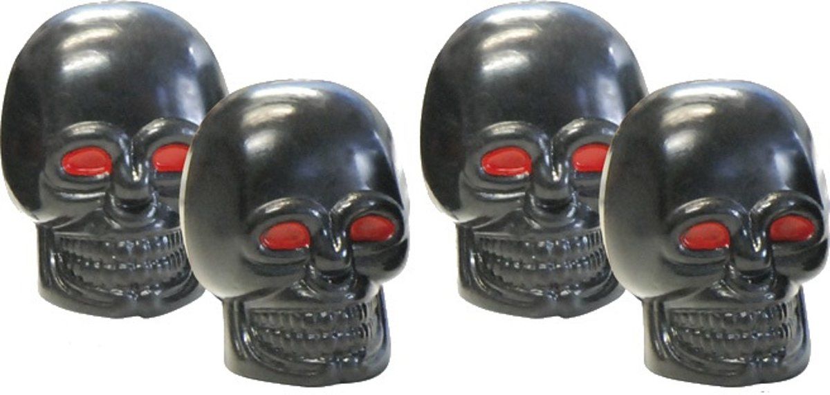 Foliatec AirCaps ventieldoppenset Skull zwart rode ogen