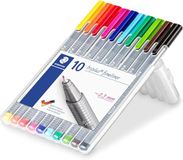 Fijne Staedtler Triplus Fineliner viltstiften met extra fijne punt om te schrijven en contouren, schildersezeletui met 10 verschillende heldere kleuren, 334 SB10