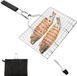 Merkloos Grillmand voor vis met tang en siliconen borstel, roestvrij staal, opvouwbaar, 35 x 22 cm.