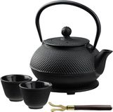 KADAX Japanse theepot, 850 ml gietijzeren ketel, diameter 15 cm kan met netfilter en robuuste handgreep, Japanse stijl, traditionele ijzeren pot (zwart)