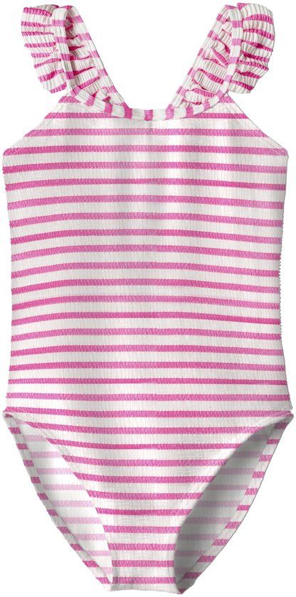 Name It Meisjes Badpak NKFZIPPA Roze/Wit Gestreept - Maat 146/152