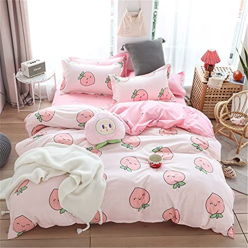 Meiju Set dekbedovertrekken - Eenpersoons/tweepersoons/kingsize - Perzikprint - Kawaii - Roze - Microvezel - 220 x 230 cm