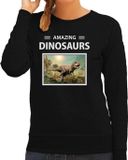 Bellatio Decorations Amazing Dinosaurs Dieren foto sweater T-rex dino - zwart - dames - cadeau trui Tyrannosaurus Rex dinosaurus liefhebber S