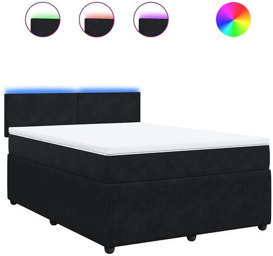 vidaXL Boxspring met matras fluweel zwart 140x200 cm
