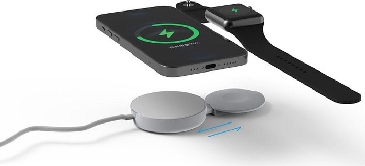 Ntech Magnetic Duo Wireless Charging Pad - Magsafe Duo charger voor Compatibel met Apple Watch & iPhone & AirPods