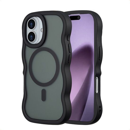 Selencia Wavy Case - Golvend Hoesje geschikt voor Apple iPhone 17 - Zwart