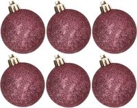 Cosy&Trendy Billiet - Vanlaere 6x stuks kunststof glitter kerstballen aubergine roze 8 cm