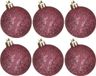 Cosy&Trendy Billiet - Vanlaere 6x stuks kunststof glitter kerstballen aubergine roze 8 cm