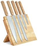 LIVOO Set van 5 messen met magnetische steun - Roestvrij staal - Hout