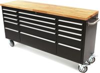 HBM Machines 182 cm. Professionele Gereedschapswagen / Werkbank met Houten Blad - ZWART