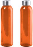 Merkloos / Sans marque Makito Western Europe Glazen waterfles/drinkfles/sportfles - 2x - oranje transparant - met RVS dop - 500 ml
