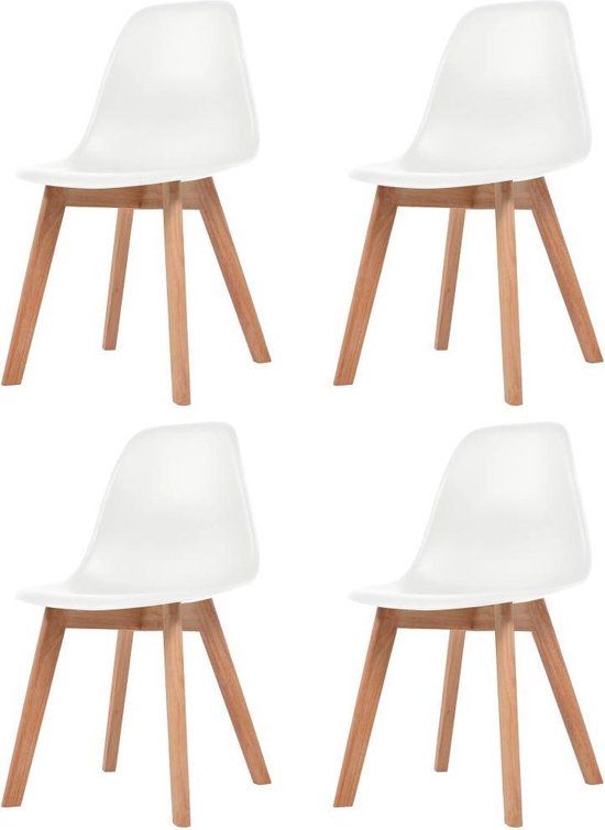 VidaXL Eetkamerstoelen 4 stuks Kunststof Rubberhout Wit