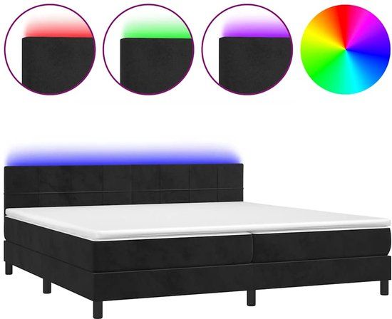 vidaXL Boxspring met matras en LED fluweel zwart 200x200 cm