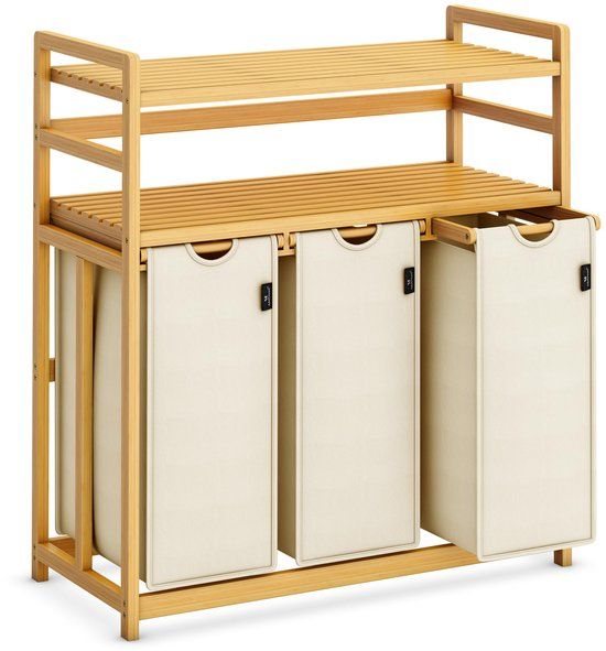 ADEL DREAM Wasmand 150 l, 3 compartimenten, bamboe, beige
