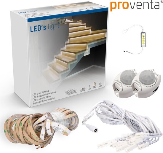 Proventa Proventa® LED Trapverlichting set met bewegingssensor - 15 x LED strip 80 cm - Neutraal wit licht