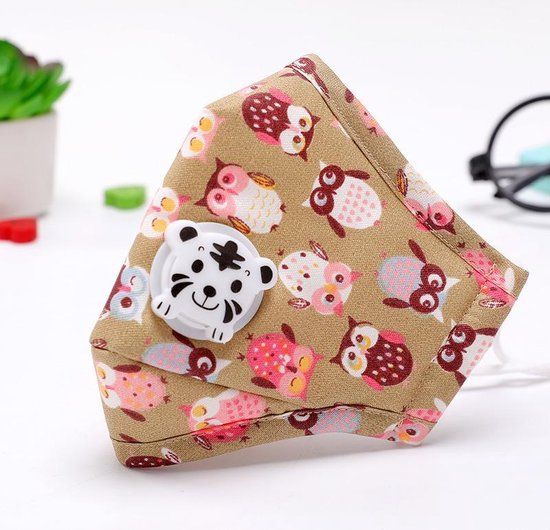 Mondkapje Kind - Wasbaar en Herbruikbaar - Met Filter - Bruin - Dierenprint