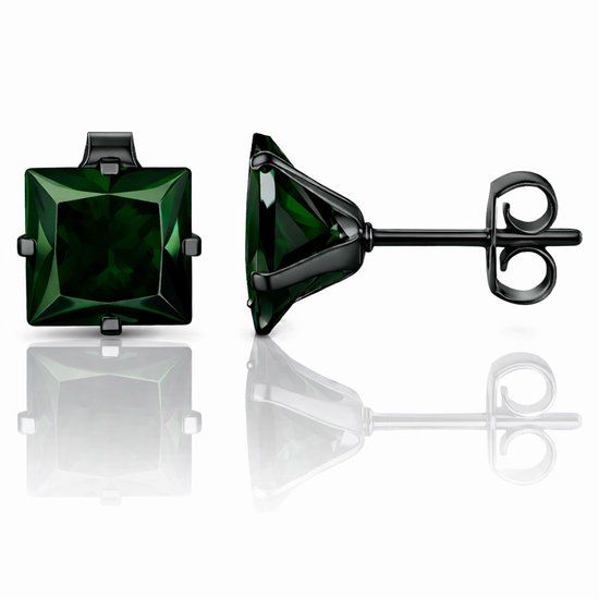 LGT JWLS Lookinggoodtoday LGT JWLS Classic Stud Oorbellen Vierkant - Groen Zwart-6mm