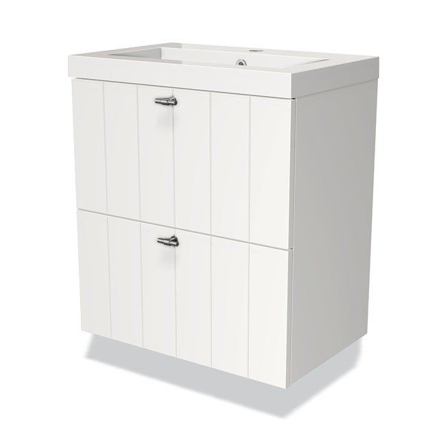 Maxaro Badkamermeubel 60cm Modulo Slim Mat Wit 2 Lades Lamel Wastafel Mineraalmarmer