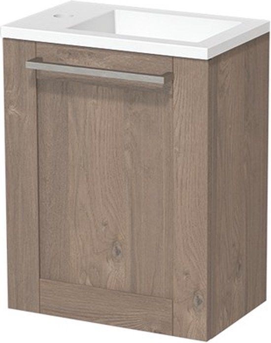 Maxaro Modulo Toiletmeubel met Wastafel Solid Surface Mat Middenbruin Eiken 40 cm