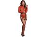 Le Désir by Shots Sexy Glanzende Open-Back Bodysuit met PU Leren Garters - One Size - Rood