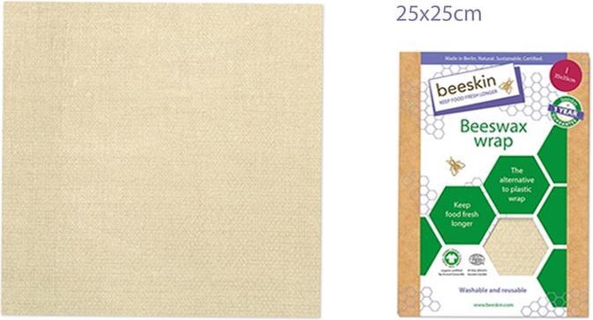 Beeskin Bijenwasdoek Medium - 25x25 - Natural print Natural