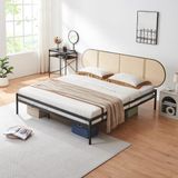 en.casa Metalen bed Linköping met matras 180x200 cm zwart en rotan look