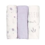Trois Kilos Sept - Set van 3 babyluiers – Öko-Tex gecertificeerd – 70 x 70 cm – motief lavendel