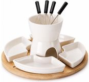 Excellent Houseware Set à fondue au chocolat - céramique/bambou - set à fondue - incl. 4 fourchettes