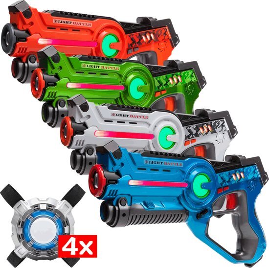 Light Battle Lasergame set voor kinderen: 4 laserguns + 4 vesten