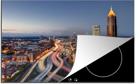 KitchenYeah® Inductie beschermer 77x51 cm - Atlanta - Skyline - Licht - Inductiebeschermer