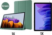Casemania Hoes Geschikt voor Samsung Galaxy Tab S8 Plus - S7 FE & Tab S7 Plus Donker Groen & Glazen Screenprotector - Tri Fold Tablet Case - Smart Cover