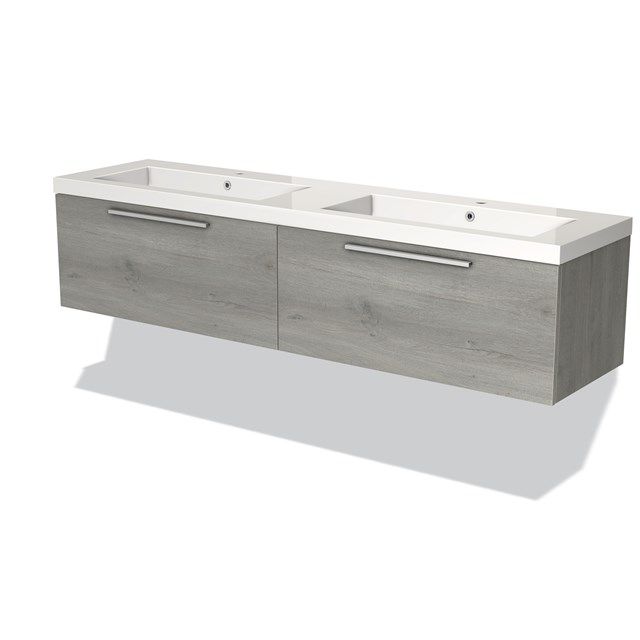 Maxaro Badkamermeubel 180cm Modulo Grijs Eiken 2 Lades Vlak Wastafel Mineraalmarmer