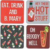 Pavilion Gift Company Bloody Mary 74935 onderzetters met kurkdoos, 4 stuks, meerkleurig