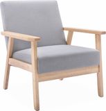 sweeek Fauteuil van hout met stoffen zitting Lichtgrijs