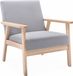 sweeek Fauteuil van hout met stoffen zitting Lichtgrijs