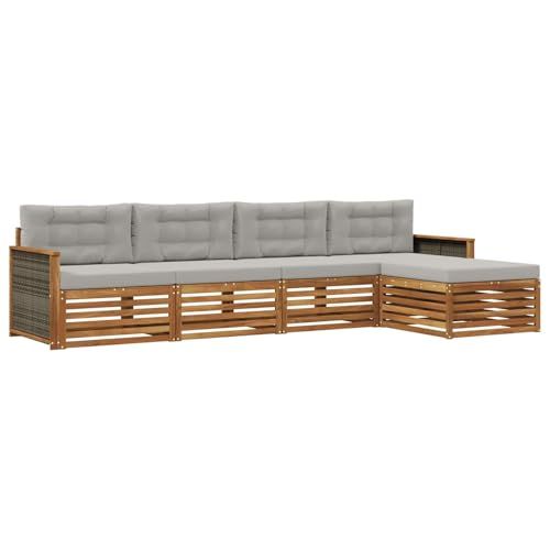 vidaXL - Buiten - bank - set - 5 - st - Naturel - en - lichtgrijs