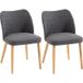 Set de 2 chaises de salle à manger rembourrées avec pieds en bois d'hévéa, tissu gris clair