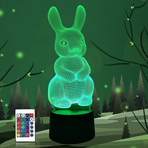 CooPark Konijngeschenken, 3d illusie Nachtkastlampje voor kinderen, Bugs Bunny Hologram Illusie Nachtlampje LED Afstandsbediening 16 Kleurverandering, Beste Kerst Verjaardagscadeau voor jongen Meisje