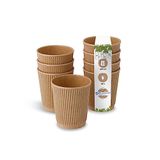 GREENBOX 25 stuks geribbelde bekers To Go kartonnen bekers van bruin kraftkarton, ongebleekt, milieuvriendelijke koffiedrinkbekers wegwerp biologisch onbedrukt, 200 ml, 100% biologisch afbreekbaar